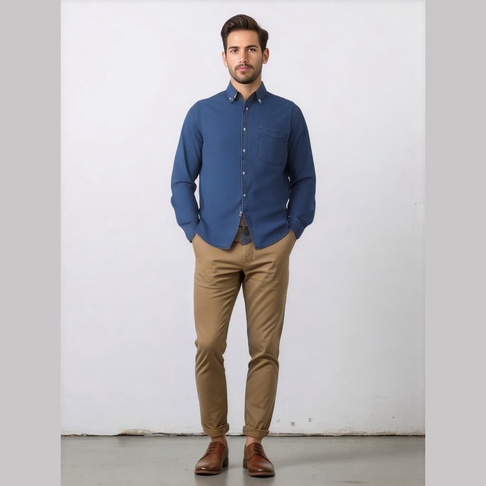 Authentic product county seat Jeanswear long-sleeve Blue Button-Up Shirt